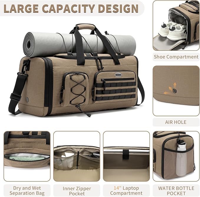 BOSSTIN Gym Bag for Men & Women, 45L-50L Expandable Sports Duffle Bag | Convertible Duffel Backpack, Comes with Toiletry Bag, Shoe Compartment & Wet Pocket, for Workout, Weekender, Overnight Travel - Image 3