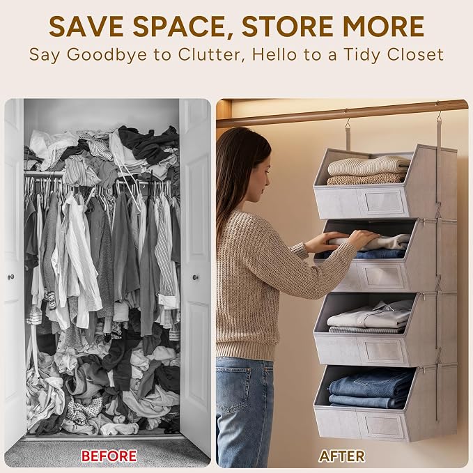 4-Tier Hanging Closet Organizer, Detachable Hanging Storage Shelves with Reinforced Side Panels, Hanging Closet Organizer for Clothes, Sweaters, Towels, Socks & Accessories, Gray - Image 5