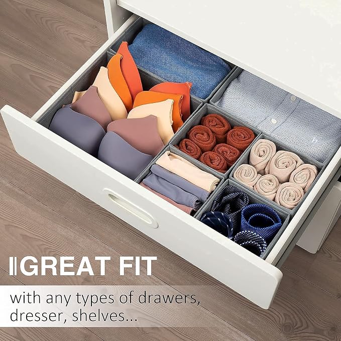 Drawer Organizer Clothes, 8 Pack Underwear Organizer, Foldable Closet Organizers and Storage Dresser Dividers for Clothes, Socks, Scarves, Ties (Gray) - Image 6
