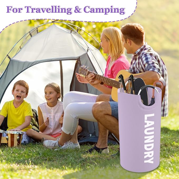 95L Folding Laundry Basket, Large Laundry Hamper with Handles, Portable Dirty Clothes Hamper, Independent Storgae Basket for Bathroom, Living Room, Dorm, Purple - Image 9