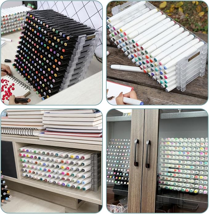 Universal 6 Layers Tray Universal Marker Storage Rack, Penholder Display for 90 Pens SN01 Pencil Organizer Holder for Desk (Clear-6 layers) - Image 8