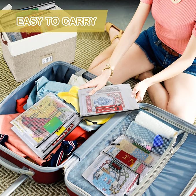 Board Game Storage, Board Game Organizer with 12pcs Zipper Bags and Writable Stickers, Board Organizers Storage with Lid for Office Supplies, Puzzles, Video Game, Craft Product,Beige - Image 6