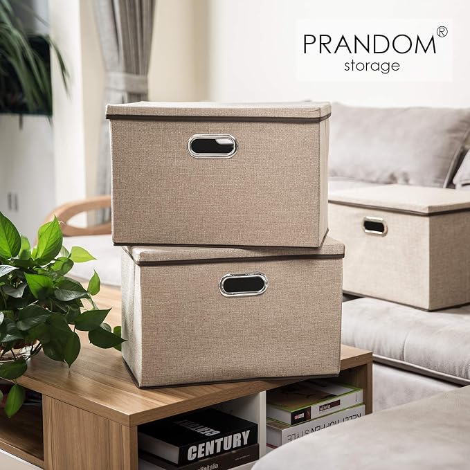 Large Collapsible Storage Bins with Lids [1-Pack] Jute Fabric Foldable Storage Boxes Organizer Containers Baskets Cube with Cover for Home Bedroom Closet Office Nursery (17.7x11.8x11.8) - Image 2