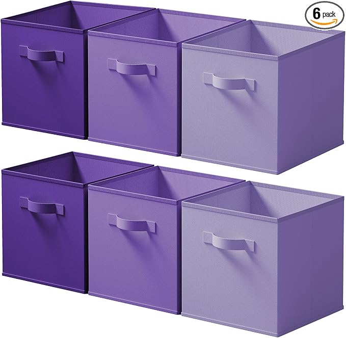 Cupic Cupid 6-Pack 11x11 Cube Storage Bins, Cube Bins, Purple Gradient | Foldable, Reinforced Front Handle, Holds Toys, Books, Accessories and More, Fits Closet, Shelves, Playroom, Cubby by CupicCupid