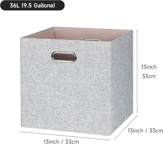 Posprica Collapsible Storage Bins,13×13 Foldable Storage Cube Boxes Fabric Drawer Fabric Storage Bins Vinyl Record Woven Gray, 4 Pack - Image 2