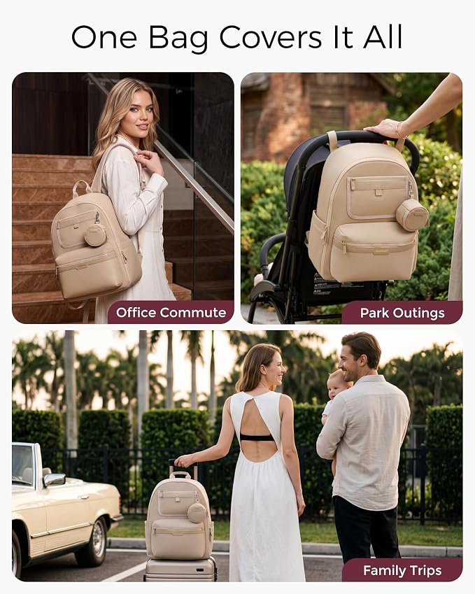 Momcozy Diaper Bag Backpack for Travel & Work - Waterproof and Multi-Pocket | Baby Bag with changing pad,mom bag with Insulated Pouch, Stroller Straps & Laptop Compartment,Khaki - Image 7
