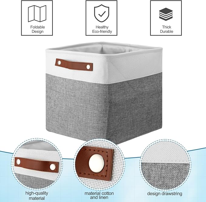 Uiifan 8 Pack 12 x 12 x 12 Inch Large Storage Baskets Collapsible Fabric Storage Cubes Bins with Handles for Shelves Closets Nursery Home Clothes Toys Organizers, Gray - Image 4