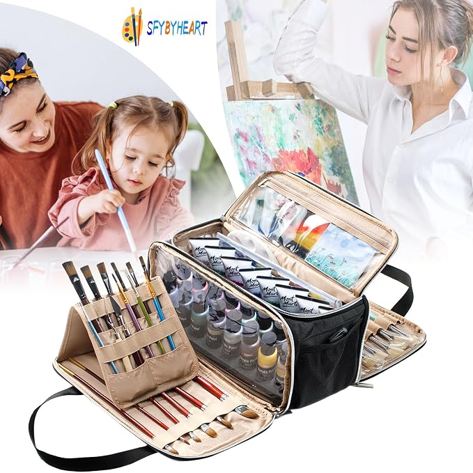 SFYBYHEART Acrylic Paint Storage, Craft Organizer, Art Supply Organizer, Art Tote Bags, Paints Brush Holder for Apple Barrel Acrylic Painting, Palette Board - Image 7