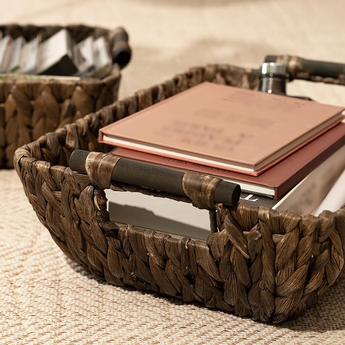 StorageWorks Wicker Storage Basket, Organizing Baskets for Shelf, Brown | Wicker Storage Baskets for Shelves, Baskets with Wooden Handles, 2-Pack Gifts Basket for Home Decor, Hand-Woven Basket - Image 4
