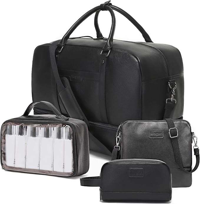 4-in-1 Waterproof Faux Leather Overnight Travel Bag for Women Men | Hospital Gym Weekender Bag Carry On Personal Item Travel Duffel Bags with Shoe Compartment Toiletry Bag Fit 21" Laptop by Wogarl