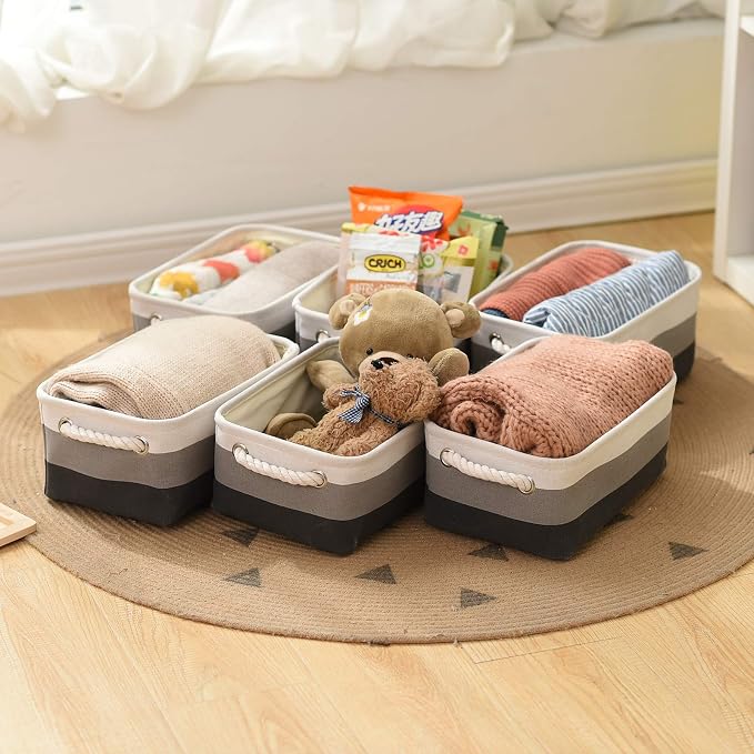 Small Storage Baskets for Shelves,Fabric Storage Baskets for Closet,Rectangular Collapsible Baskets for organizing Clothes,Books,Gifts - Image 2