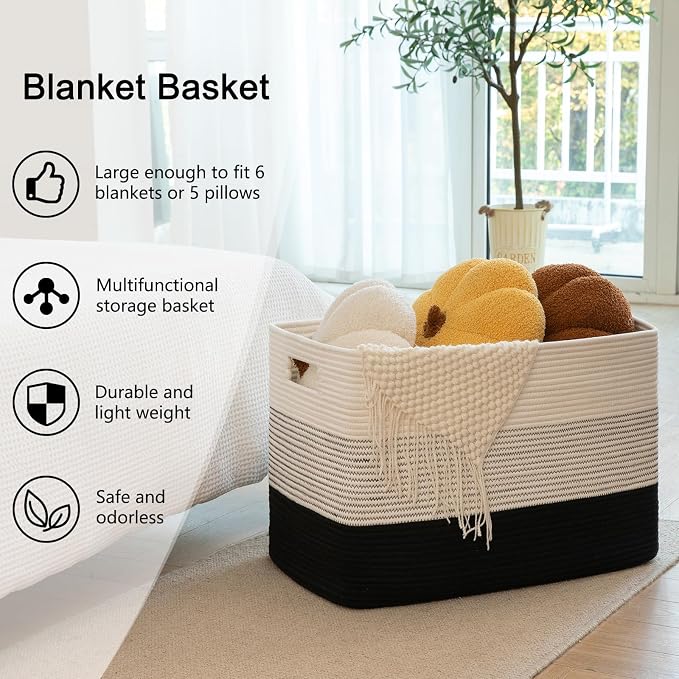 OIAHOMY Blanket Basket Laundry Basket Dog Toy Basket 108L Gradient Black | Large Storage Basket,Baby Basket,Toy Storage,Woven Rope Basket for Blankets,Blanket Storage for Living Room - Image 6