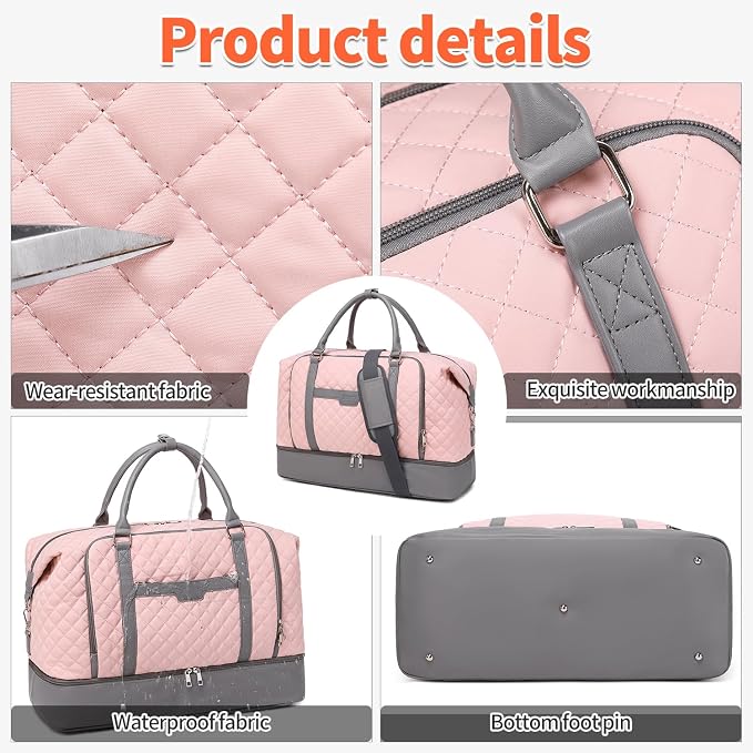 Weekender Bag, Large Travel Duffel Bag for Women, Carry on Overnight Bag with Shoe Compartment and Toiletry Bags - Image 4