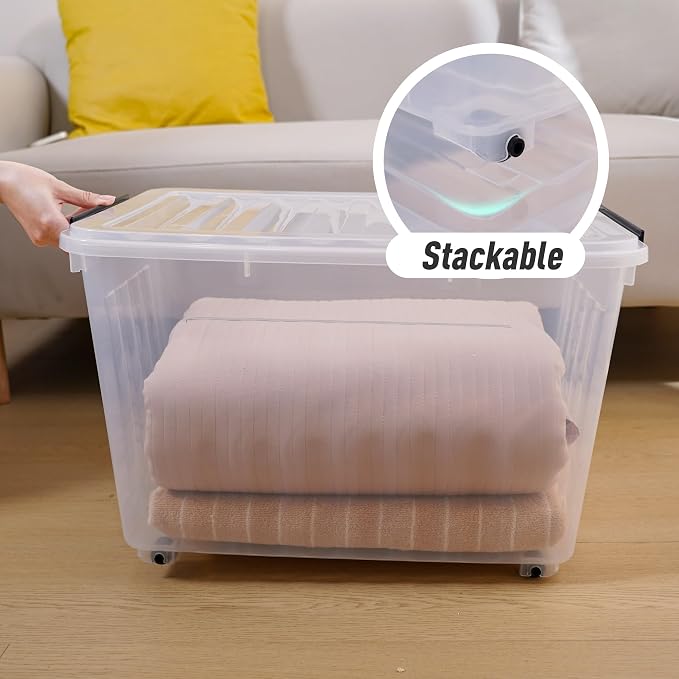Citylife 82 Quart Large Clear Plastic Storage Bins with Lids 2-Pack | Stackable, Secure latching lids, Easy Find, Clothes Storage Bins for Closet Bedroom Garage - Image 5