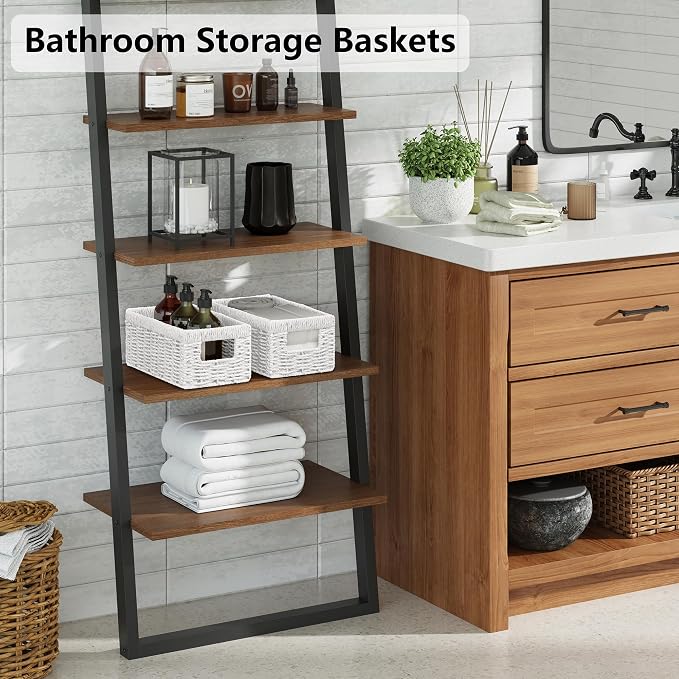 Wicker Storage Basket, Set of 2 Hand Woven Wicker Baskets for Organizing with Handles, Decorative Small Storage Bins for Countertop Toilet Paper Basket for Toilet Tank Top Shelves, White - Image 4