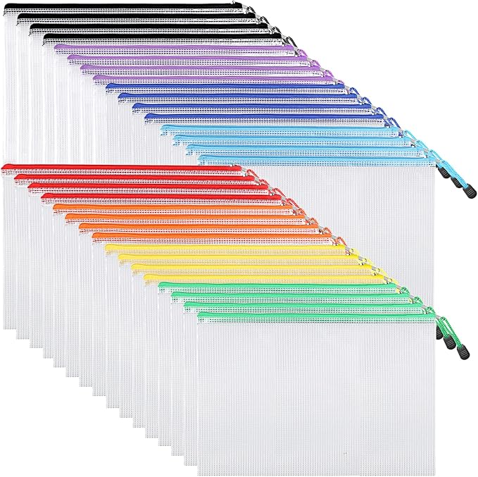 EOOUT 32pcs Mesh Zipper Pouch Bags, Mesh Bags with Zipper, Zipper Pouch for Organizing, Letter Size, A4 Size, for Office Supplies, Puzzles by EOOUT