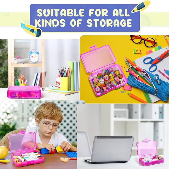 Zhehao 40 Pack Plastic Pencil Box Bulk, Hard Case for Kids,Pink | Clear Lid Cases for School Supplies, 3 Compartment Organizer, Hard Plastic Utility Holder with Pens Brushes, Classroom Use - Image 5