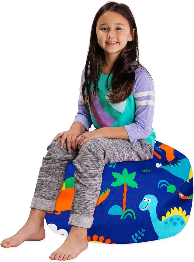 Posh Stuffable Kids Stuffed Animal Storage Bean Bag Chair Cover - Childrens Toy Organizer, Medium-27 - Canvas Dinos on Blue - Image 3