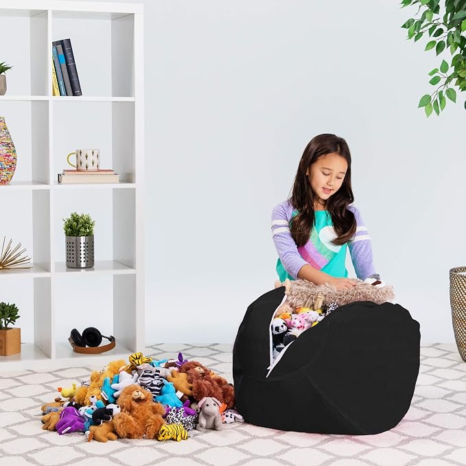 Posh Stuffable Kids Stuffed Animal Storage Bean Bag Chair Cover - Childrens Toy Organizer, Medium 27" - Solid Black - Image 6
