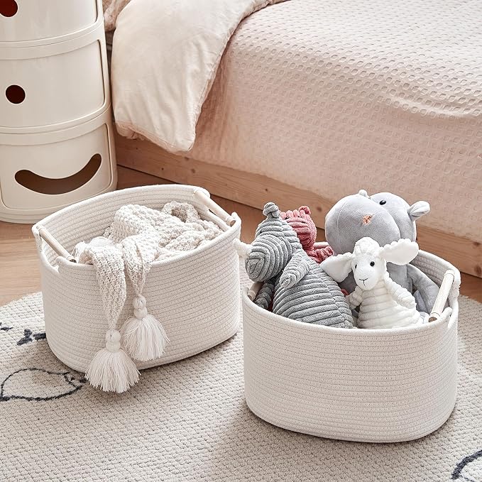 R RUNKA 3 Pack Storage Basket for Cabinet and Toy Organization - 13"x9.8"x8.7" Baskets for Storage - Baby Toy Bin - Toy Storage Organizer - Ideal for Empty Gift Baskets to Fill-White - Image 6