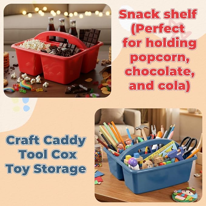 Kathfly 4 Pack Classroom Caddy Organizer with Handle, Plastic Art Craft Cleaning Caddy Bulk, Small Multipurpose Supply Organization Storage Basket for Table Desk Office Pencil Teacher (Blue Red) - Image 7