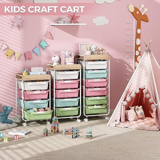 SYKIARIOL Rolling Storage Utility Cart with 4 Drawers,Art Cart,Colorful | Kids Craft Cart,Makeup Organizer and Storage with Wooden Tabletop - Image 6