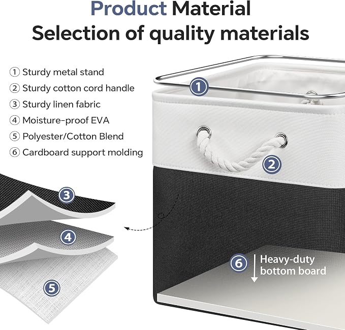 ECDYQXVU 13x13x13 Inch Storage Cube Bins Foldable Organizer Baskets 6 Pack | Soft Cotton Handles, Premium EVA Fabric, Hard Cardboard Bottom, Sturdy Metal Rim, Closet Shelf, Living Room, Bedroom, Laundry - Image 4