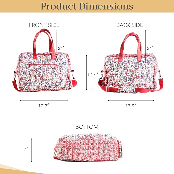 Maison d' Hermine Weekender Bags for Women Cotton Quilted Duffel Overnight Luggage Weekend Bag for Men Gym Gifts Travel | Overnight Luggage Weekend Bag for Men Gym Sports Gifts Duffle bag Business Travellers Trip Spring Summer - Image 6