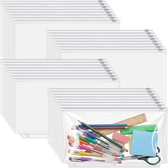 Gilprop 100 Pcs Clear Binder Zipper Pouches 3 Rings PVC Waterproof Loose Leaf Bags Letter Size Binder Pockets 11.5 x 6.7'' Fill Folders Document Organizer for Office Supplies Filling Storage by Gilprop
