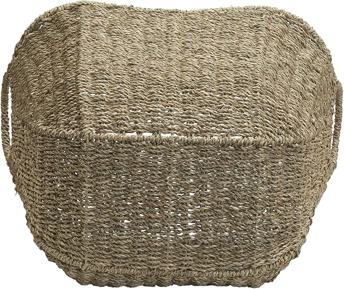 Household Essentials Brown Wicker Storage Basket with Handles Large | Natural Seagrass - Image 6