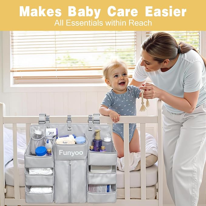 Baby Hanging Diaper Organizer for Changing Table and Crib - Holds 70+ Diapers & Essentials, Heavy Duty Stacker Storage for Playard, 22.4" L x 18.1" W x 5.9" H - Image 6