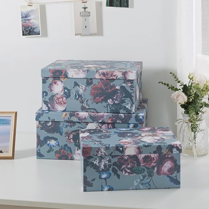 Soul & Lane - Elegance in Bloom Decorative Boxes with Lids, Set of 3 | Large Nesting Paperboard Storage Boxes for Keepsakes and Photos, Pretty Elegant Vintage Floral Containers for Home Decor - Image 5