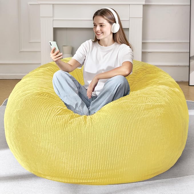 5FT Bean Bag Chair for Adults,Gaint Teardrop Beanbag with Filler | Beanbag Chair with Memory Foam Filled,Bean Bags with Handy Handle&Machine Washable Cover for Living Room,Bedroom-Yellow - Image 3