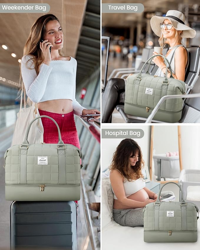 LOVEVOOK Travel Duffle Bag, Puffer Weekender Bags for Women with Shoe Compartment, Carry On Overnight Bag, Hospital Bag for Labor and Delivery, Gym Duffel Bag with Wet Pocket, 2Pcs Set - Image 7
