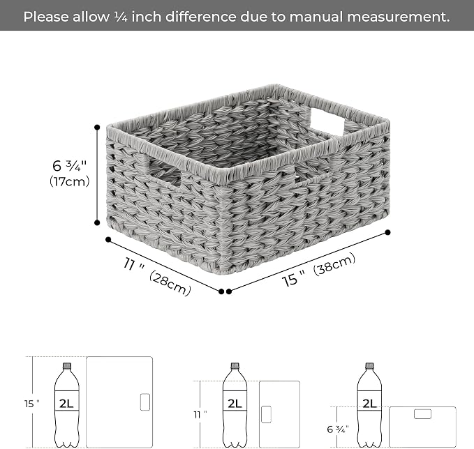 GRANNY SAYS Wicker Storage Baskets for Shelves, Wicker Baskets, Gray,1-Pack | Waterproof Wicker Baskets for Organizing, Plastic Woven Baskets for Shelves, Decorative Baskets for Living Room, Gray Basket - Image 2