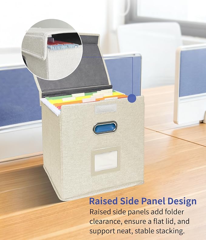 6 Pack Hanging File Folder Box with Lid, Durable Letter Size Filing Storage Box, Sturdy File Holder with Cardboard Support PVC Rails for Office Home Organizer, Beige - Image 3