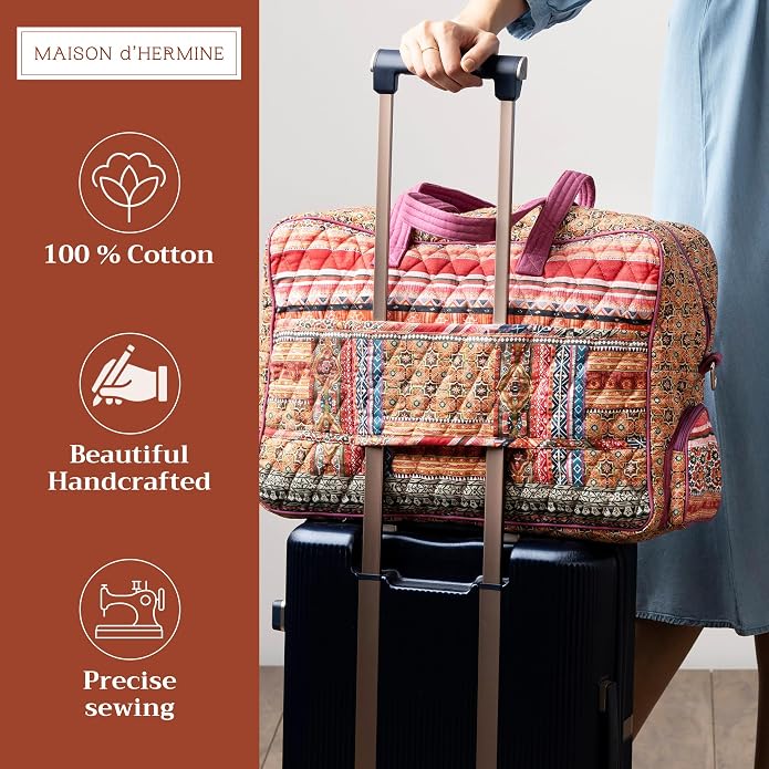 Maison d' Hermine Weekender Bags for Women Cotton Quilted Duffel Overnight Luggage Weekend Bag for Men Gym Gifts Travel | Overnight Luggage Weekend Bag for Men Gym Sports Gifts Duffle bag Business Travellers Trip Spring Summer - Image 3