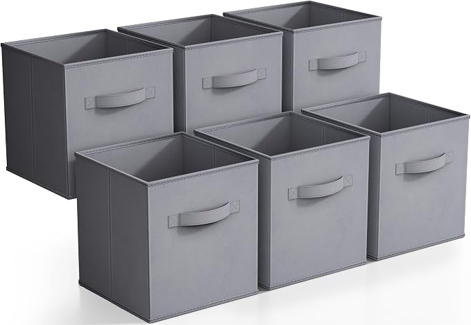 Sorbus Storage Cubes - 11 Inch Foldable Fabric Baskets for Organizing Pantry, Closet, Shelf, Cubby - 6 Grey Collapsible Cloth Storage Bins with Handle for Home, Bedroom by Sorbus