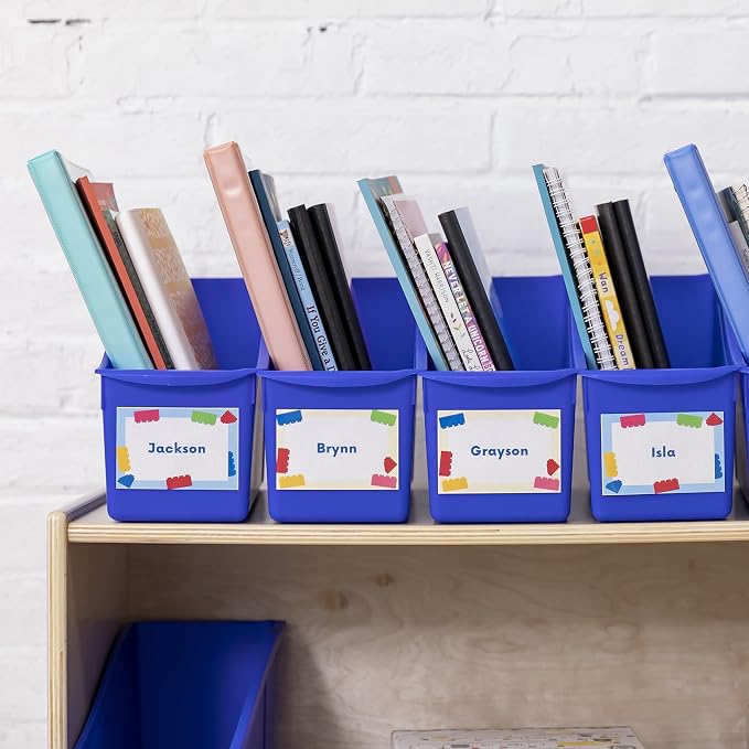 ECR4Kids Linking Plastic Storage Book Bin, Multipurpose Organization, Blue, 10-Piece | Durable plastic with built-in handles, interlocking, nestable, ideal for books, magazines, and files in a classroom or office - Image 10