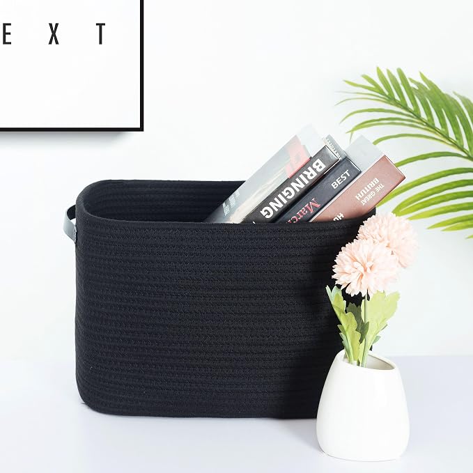 3-Pack Storage Baskets for Shelves, Decorative Baskets for Organizing, Woven Baskets for Storage, Book Basket Cube Bin Box, Pantry Closet, Shoe Organizer, Black / Black - Image 2