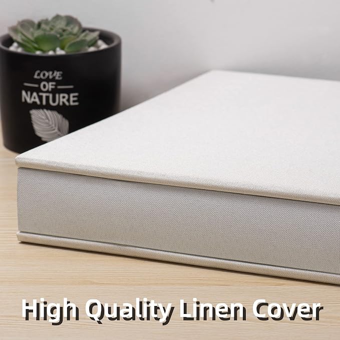 Large Photo Album Self Adhesive 4x6 5x7 3x5 8x10 Scrapbook Magnetic Album DIY Scrap Book Length 13 x Width 12.8 (Inches) 120 Black Sticky Pages Linen Cover DIY Photo Album(White) - Image 5