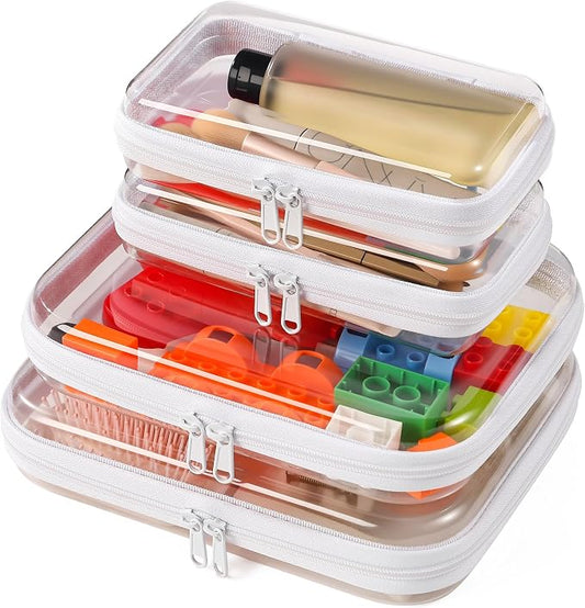 4 Pack Clear Hard Shell Zipper Case Diaper Organizer | 1.0mm Hard Shell, Upgraded Large Zipper Pulls, Clear Travel Pouches, Smooth Zipper Closure, Holds Shape by Unknown