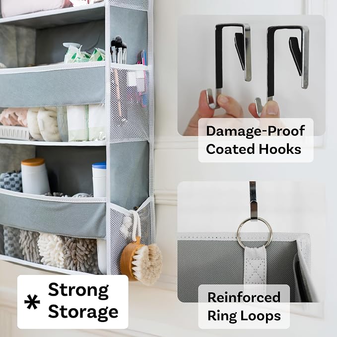 Ooh So Tidy 5-Tier Over Door Hanging Organizer, Grey | Holds 44 lb across 5 large & 10 mesh pockets, clear windows, fits doors 20 in wide or more, 15x55.5x6.5 in - Image 7