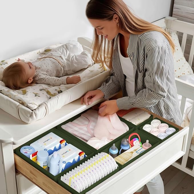 DIMJ Drawer Organizer Clothes - 24 Pack Closet Drawer Organizer Bins for Baby Clothes Storage, Fabric Dresser Organizer for Nursery Bedroom, Foldable Small Drawer Dividers for Underwear Socks - Image 2