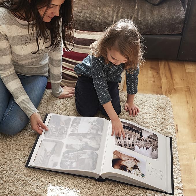 Pssoss Large Linen DIY Scrapbook Album with Writing Space, 100 Pages, Black | Fits 3x5, 4x6, 5x7, 6x8, and 8x10 photos for baby, wedding, family, children, anniversary, and memory keeping. - Image 4