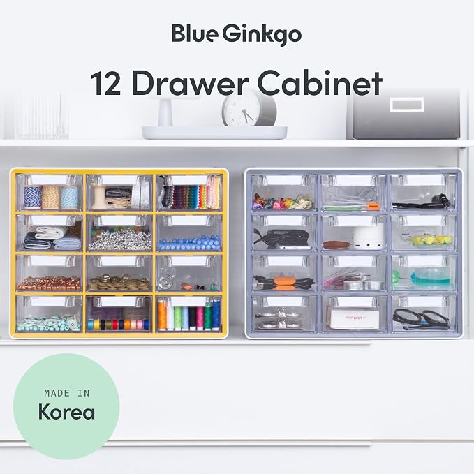 Blue Ginkgo 12-Drawer Storage Cabinet Organizer, Grey, Made in Korea | Stackable. Adjustable. Easy Visibility. - Image 3