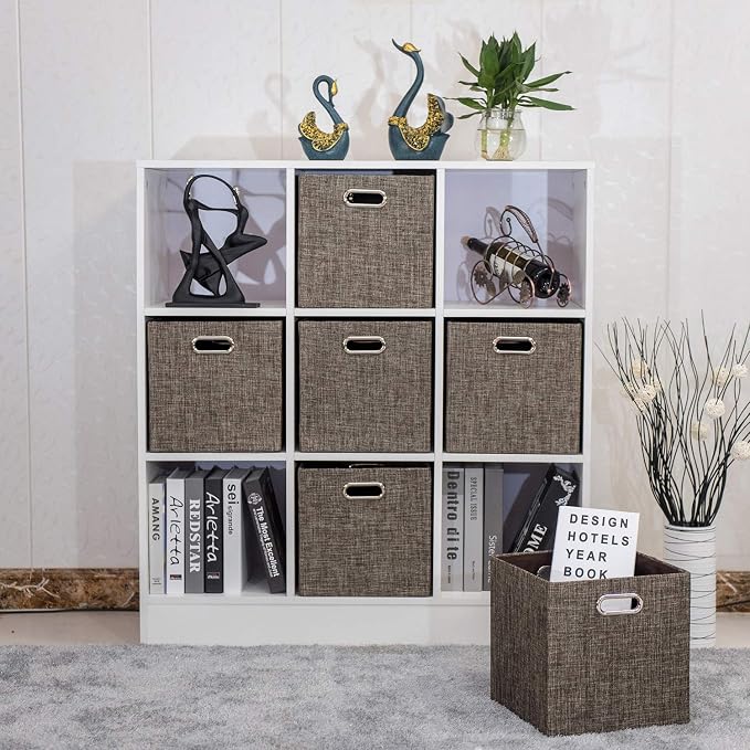 Posprica Storage Bins Cube Containers Boxes,Thick and Heavy Duty Fabric Drawers, 11×11 inch- Set of 4,Brown - Image 9