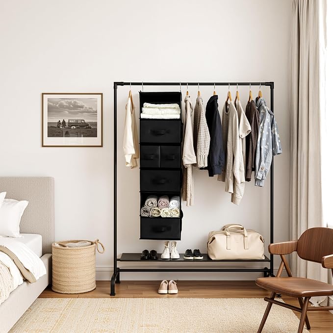 GRANNY SAYS Hanging Closet Organizer, 5 Drawers, 6 Shelves, 6 Pockets | Hanging Closet Organizer with 5 Different Drawer Designs, 6 Shelves & Reinforced Structure for Organized Small Spaces, Black - Image 2