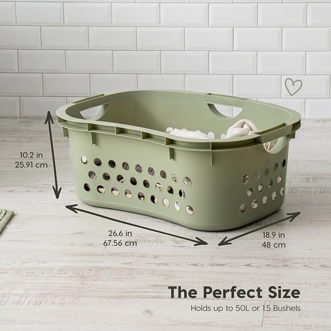 IRIS USA Plastic Laundry Basket 1.5 Bushel (50L), Built-In Handles, Green | Clothes Hamper with Ventilation Holes, Reinforced Rim, Hip Hold Design, Large capacity - Image 2