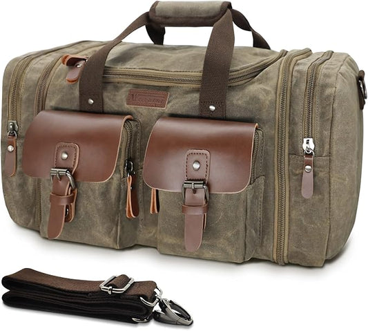 Wildroad Waxed Canvas Duffle Bag - 50L Weekender Overnight Travel Bag | Gifts for Men, Holiday Birthday Gift for Dad, Husband & Partner, Carry-on Size by WILDROAD